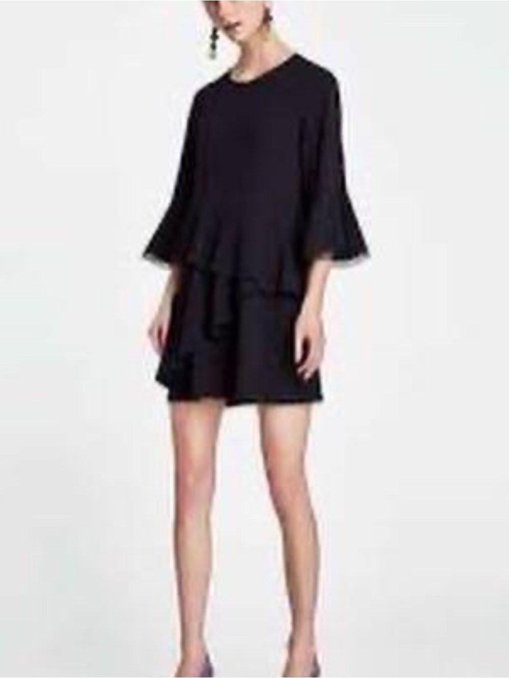 Zara Black Ruffle Tiered Mini Dress Navy Small Lace